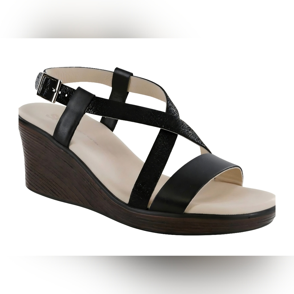 SAS Delight Cross Strap Wedge Sandal 8 1/2 WW NWOT Black - Picture 3 of 16